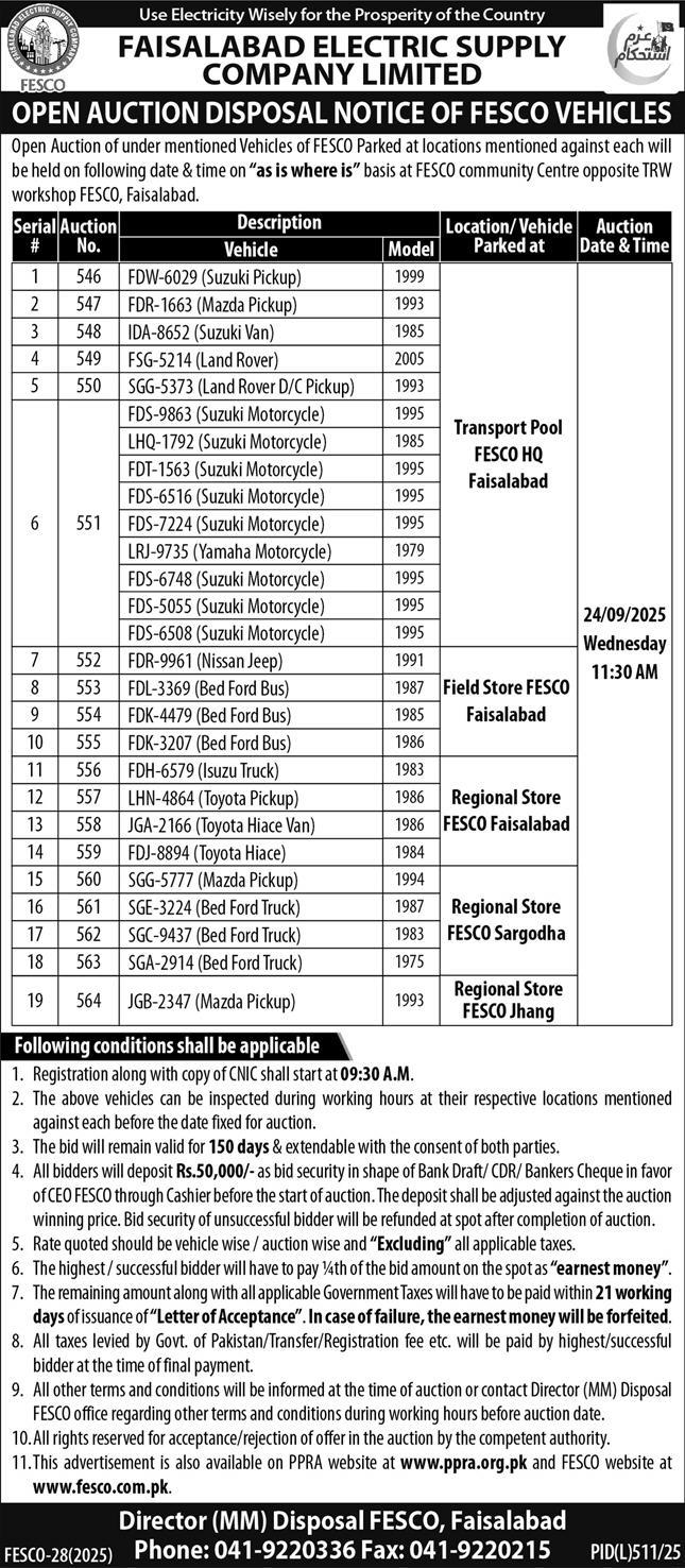 Faisalabad Electric Supply Company Tender Notice